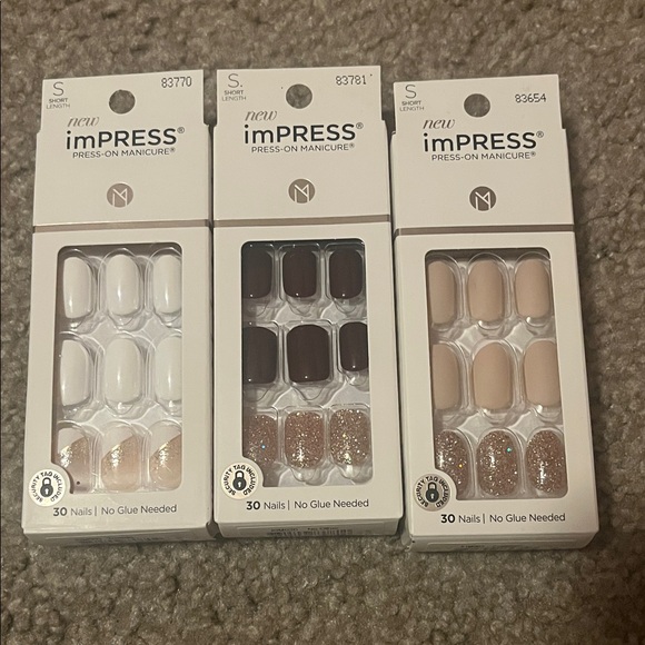 imPRESS Other - imPRESS Press-On Manicure Set - White, Burgundy & Nude with Gold Glitter Accents